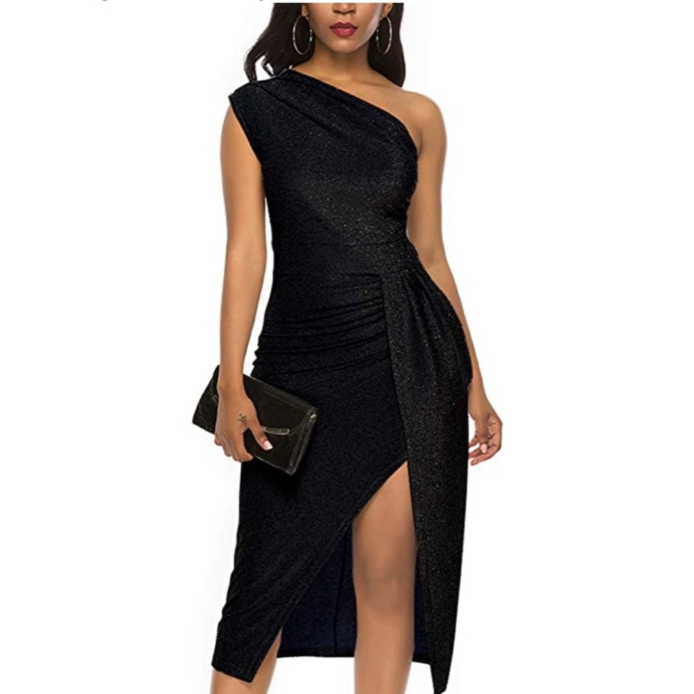 Women’s One Shoulder Ruched High Split Dress